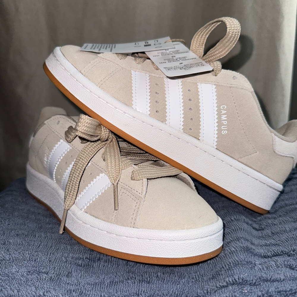 adidas Campus Beige and White Athletic Shoes